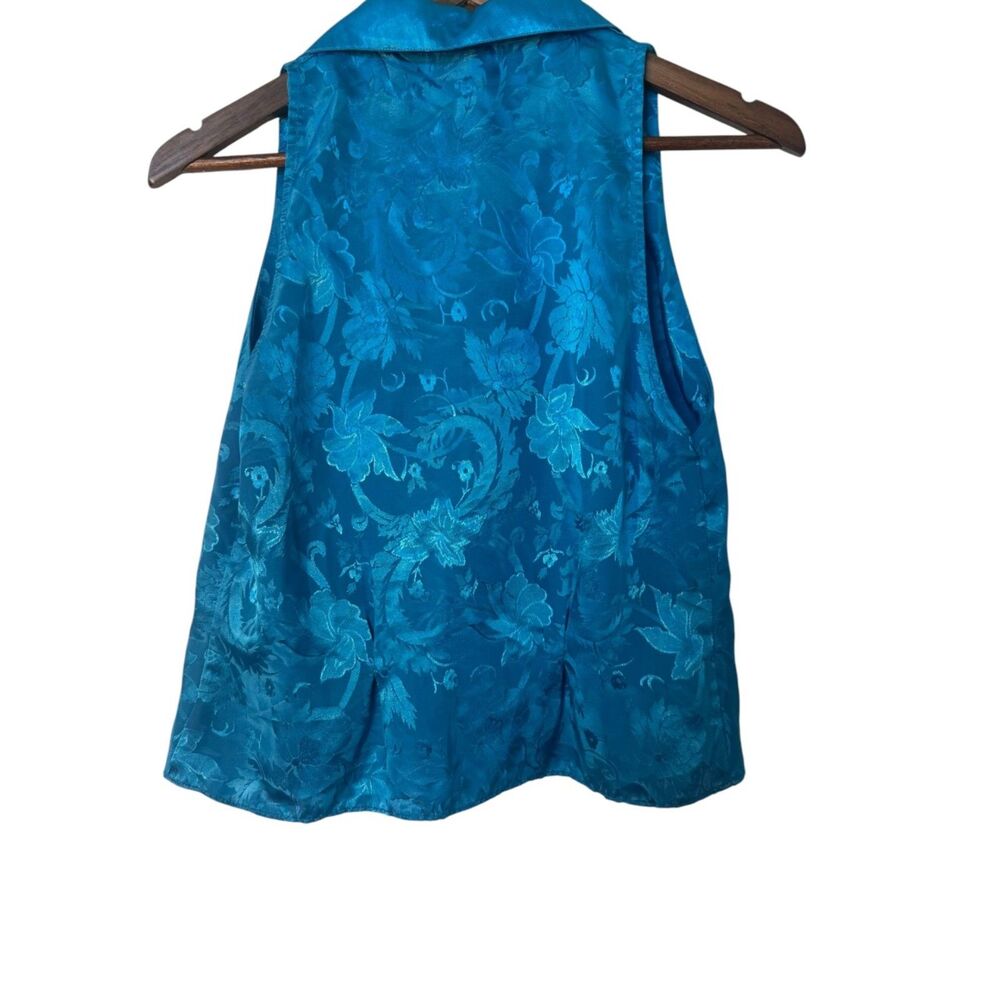 Vintage Victorias Secret Gold Label Top Size XS P Teal Blue Satin Floral Jacquar - Picture 2 of 15